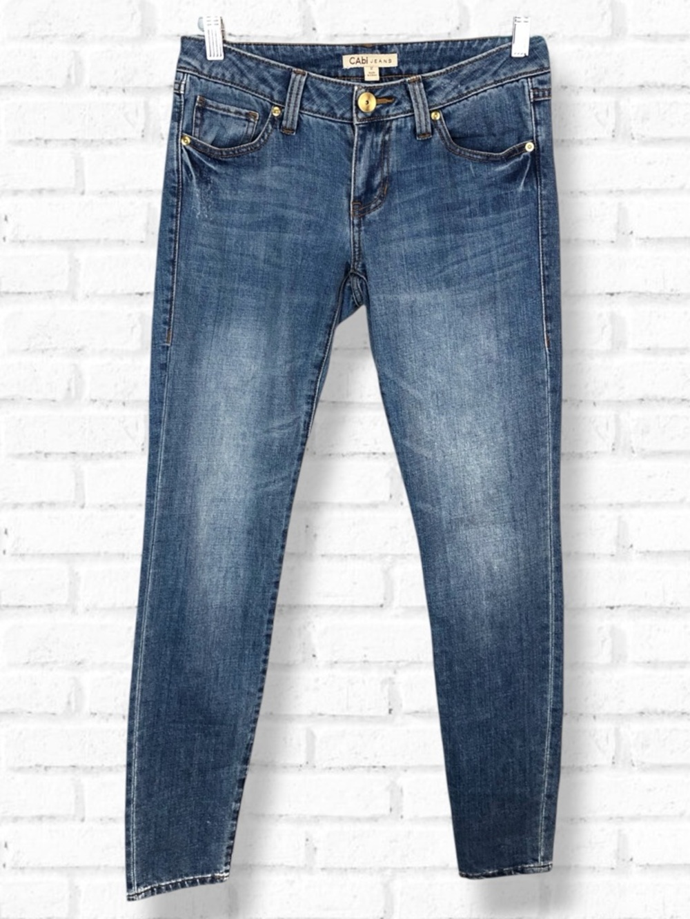 CABi 319 Vintage Distressed Medium Wash Straight Skinny Casual Boho Denim Jeans